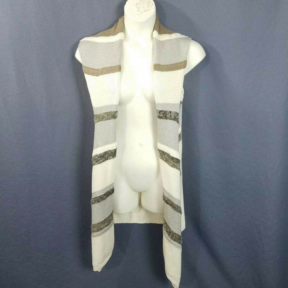 Chicos Knit Vest Med Open Front Drape Cream Silver